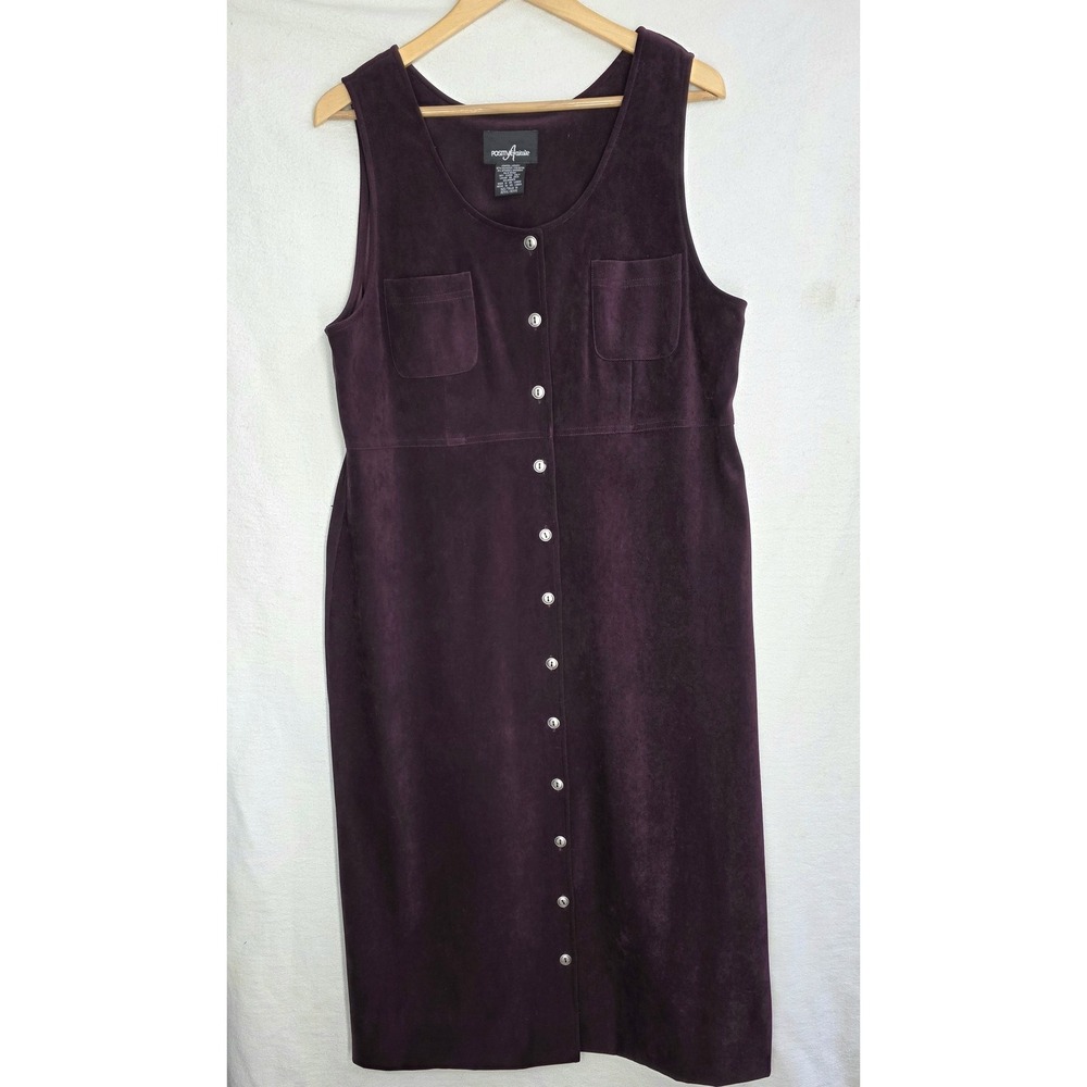 Y2k Purple Velvet Button Front Maxi Dress Size 14 Petite Positive Attitude Goth